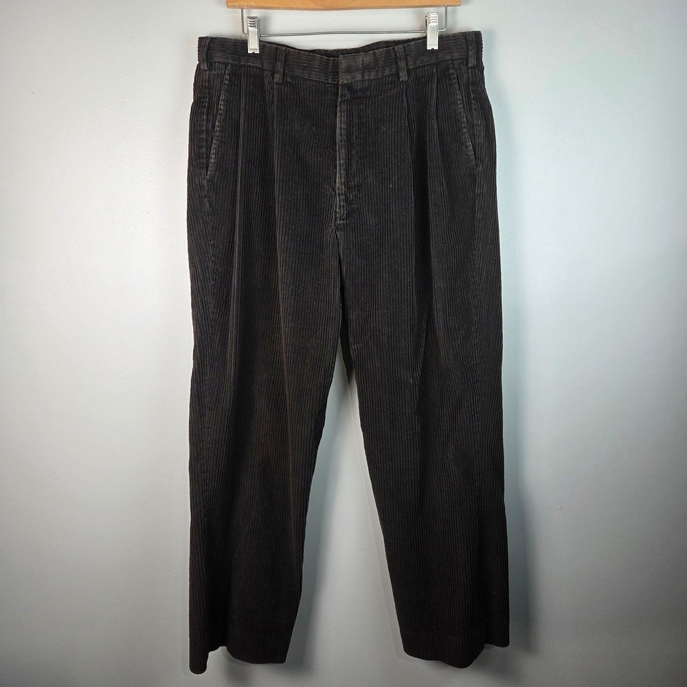 Lands End Corduroy Pants Mens 36 Brown Excellent Pleated Wide Wale Vintage USA